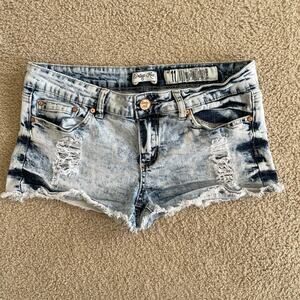 Y2K low rise distressed denim micro shorts acid wash - size M